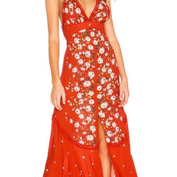 Free People Paradise Print Red Maxi Dress Sm NWT - Picture 11 of 13